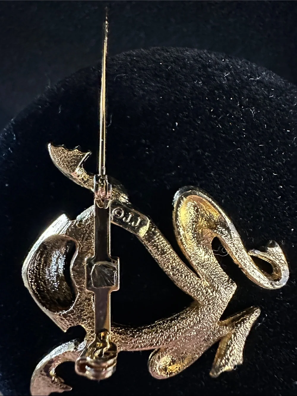 Vintage JJ Gold-Tone Frog Brooch With Red Rhinestone Eyes
